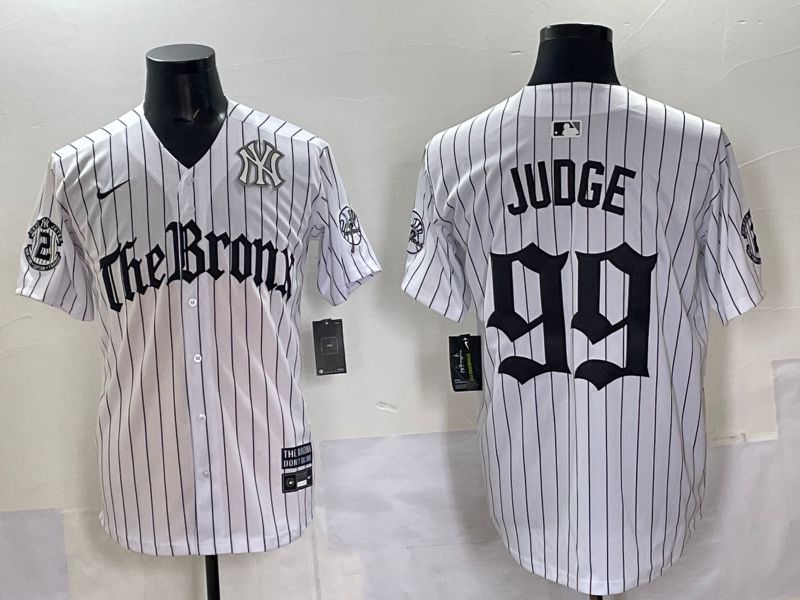 Men 2025 New York Yankees #99 Judge White Stripe Five generations Joint Name Nike MLB Jersey style 09->new york yankees->MLB Jersey